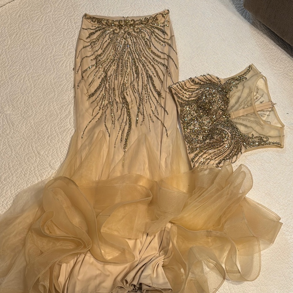 2 Piece Gold Jovani Prom Dress